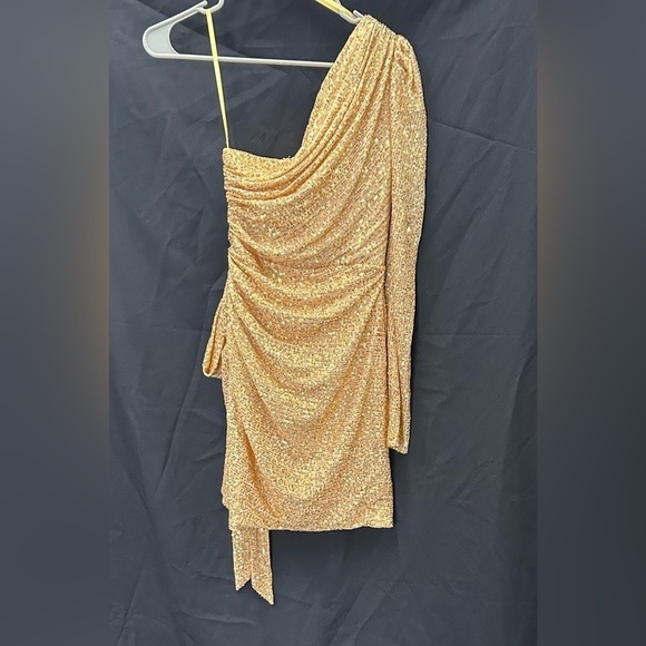 IEENA FOR MAC DUGGAL 26977 NWT Sequined One Shoulder Draped Side Bow Mini Dress - Picture 5 of 6